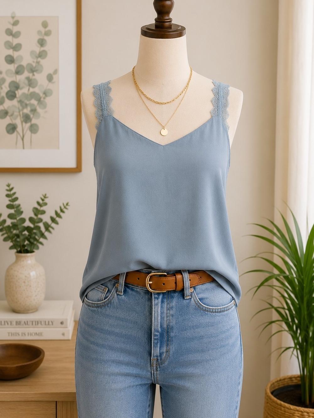 Nordstrom Rack Blue Lace Strap Camisole Tank Top Size MD - Picture 1 of 9